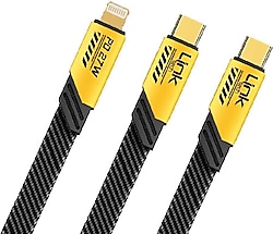 LinkTech K475 Mecha Style 1.2 m Sarı 2in1 Hızlı Şarj Kablosu