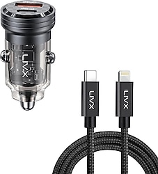 LivX Transparent 45 W 1 m Lightning Kablolu Hızlı Araç Şarj Aleti