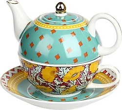 Lucky Art Eliana Bone China Tek Kişilik Demlik Fincan Takımı