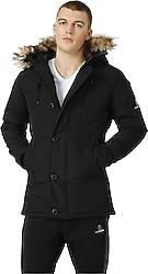 Lumberjack Freddy Coat Kapüşonlu Kürklü Siyah Erkek Mont
