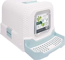 M-Pets Eco Rattan 69x42x41 cm Beyaz-Mavi Kapalı Kedi Tuvaleti