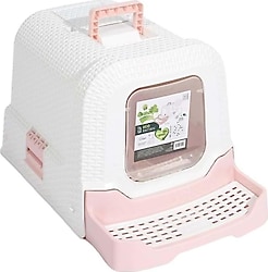 M-Pets Eco Rattan 69x42x41 cm Beyaz-Pembe Kapalı Kedi Tuvaleti