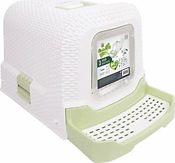 M-Pets Eco Rattan 69x42x41 cm Beyaz-Yeşil Kapalı Kedi Tuvaleti