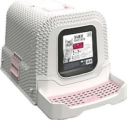 M-Pets Suez Rattan 69x42x41 cm Beyaz-Pembe Kapalı Kedi Tuvaleti