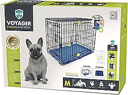 M-Pets Voyager 2 Kapılı Tekerlekli M Mavi 76x48x53 cm Köpek Kafesi