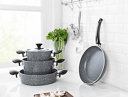 Madame Coco Gordes Granite Look 7 Parça Tencere Seti