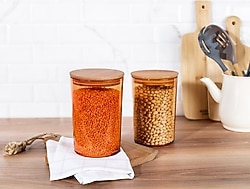 Madame Coco Yuviera Ahşap Kapaklı 2'li Saklama Kabı 1500 ml Amber