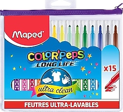 Maped Color Peps Long Life Plastik Çantalı 15'li Keçeli Kalem Seti
