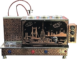 Maraton Üç Demlikli İstanbul Desenli Bakır Elektrikli Çay Kazanı