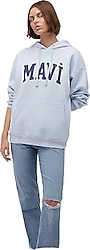 Mavi Logo Baskılı 1600361-70717 Kapüşonlu Açık Mavi Kadın Sweatshirt