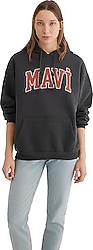 Mavi Logo Baskılı 1600361-80106 Kapüşonlu Antrasit Kadın Sweatshirt