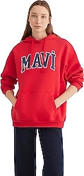 Mavi Logo Baskılı 1600361-82054 Kapüşonlu Kırmızı Kadın Sweatshirt