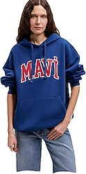 Mavi Logo Baskılı 1600361-82625 Kapüşonlu Mavi Kadın Sweatshirt