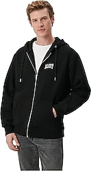 Mavi Logo Baskılı 0611715 Kapüşonlu Tam Fermuarlı Erkek Sweatshirt