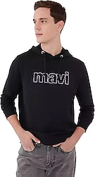 Mavi Logo Baskılı 065606-900 Kapüşonlu Siyah Erkek Sweatshirt