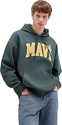 Mavi Logo Baskılı 067149-71598 Kapüşonlu Yeşil Erkek Oversize Tişört