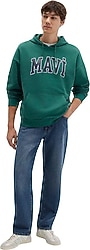 Mavi Logo Baskılı 067149-71874 Kapüşonlu Koyu Yeşil Erkek Oversize Sweatshirt