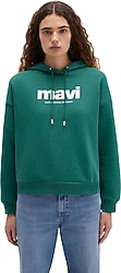 Mavi Logo Baskılı 168334-71874 Kapüşonlu Yeşil Kadın Sweatshirt