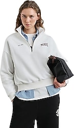 Mavi Logo Baskılı 1S10373-70057 Yarım Fermuarlı Ekru Kadın Sweatshirt