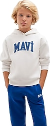 Mavi Logo Baskılı 6610110-70057 Kapüşonlu Beyaz Çocuk Sweatshirt