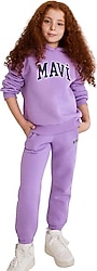 Mavi Logo Baskılı 7610035-70586 Kapüşonlu Mor Çocuk Sweatsirt