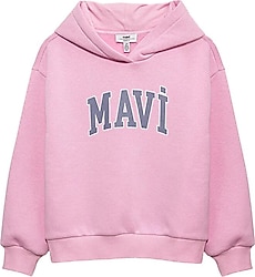 Mavi Logo Baskılı 7610035-70973 Kapüşonlu Pudra Çocuk Sweatsirt