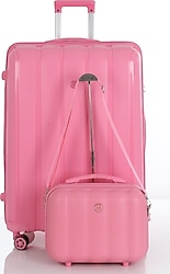 Mçs V305 Polipropilen Pembe Büyük + Makyaj Boy 2'li Valiz Seti