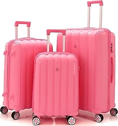 Mçs V305 Polipropilen Pembe Kabin + Orta + Büyük Boy 3'lü Valiz Seti