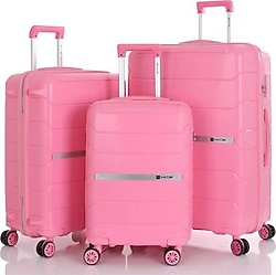 Mçs V366 Polipropilen Pembe Kabin + Orta + Büyük Boy 3'lü Valiz Seti