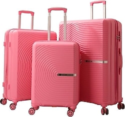 Mçs V374 Polipropilen Pembe Kabin + Orta + Büyük Boy 3'lü Valiz Seti