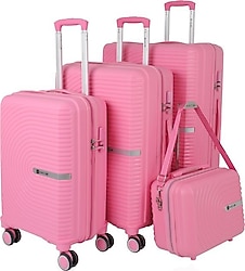 Mçs V374 Polipropilen Pembe Kabin + Orta + Büyük + Makyaj Boy 4'lü Valiz Seti
