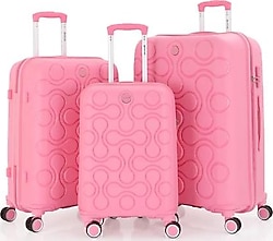 Mçs V376 Polipropilen Pembe Kabin + Orta + Büyük Boy 3'lü Valiz Seti