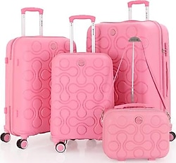 Mçs V376 Polipropilen Pembe Kabin + Orta + Büyük + Makyaj Boy 4'lü Valiz Seti