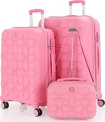 Mçs V376 Polipropilen Pembe Orta + Büyük + Makyaj Boy 3'lü Valiz Seti