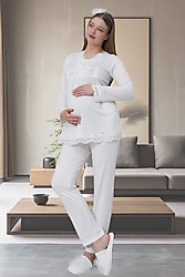 Mecit 1501 Ekru Lohusa Pijama Takımı