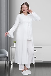 Mecit 1517 Sabahlıklı Ekru Lohusa Pijama Takımı