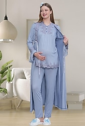 Mecit 1517 Sabahlıklı Mavi Lohusa Pijama Takımı