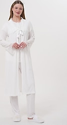 Mecit 1541 Uzun Sabahlıklı Ekru Lohusa Pijama Takımı