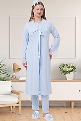Mecit 1541 Uzun Sabahlıklı Mavi Lohusa Pijama Takımı