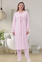 Mecit 1541 Uzun Sabahlıklı Pembe Lohusa Pijama Takımı