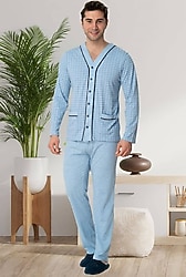 Mecit 22767 Önden Düğmeli Büyük Beden Erkek Pijama Takımı
