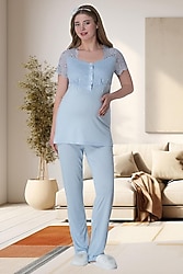 Mecit 6009 Mavi Hamile ve Lohusa Pijama Takımı