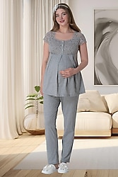 Mecit 6056 Kısa Kollu Gri Hamile ve Lohusa Pijama Takımı