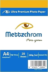 Mettzchrom Ultra Premium 260 gr 20 Sayfa Parlak A4 cm Fotoğraf Kağıdı