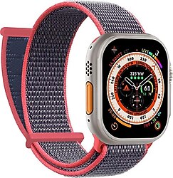 Microsonic Apple Watch Series 7 45mm Koyu Pembe Hasırlı Woven Spor Kordon