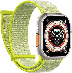 Microsonic Apple Watch Series 7 45mm Sarı Hasırlı Woven Spor Kordon