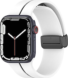 Microsonic Apple Watch Series 8 45mm Beyaz-Siyah Ribbon Line Kordon
