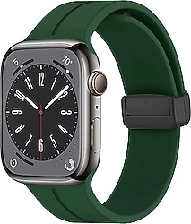 Microsonic Apple Watch Series 9 45mm Koyu Yeşil Ribbon Line Kordon