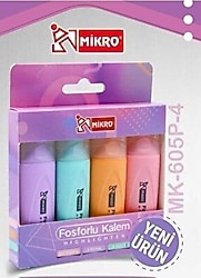 Mikro MK-605P Pastel 4'lü Fosforlu Kalem Seti