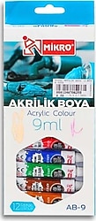 Mikro 9 ml 12 Renk Su Bazlı Akrilik Boya AB-09